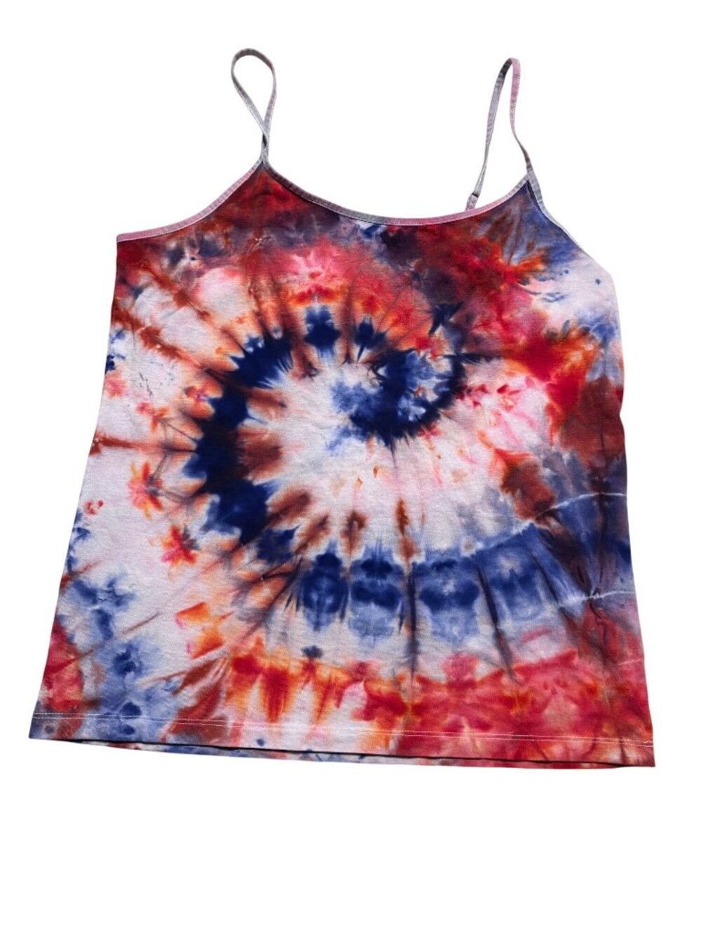 Custom Tie Dyed Spaghetti Strap Tank Top Size L Red White & Blue NWOT Handmade